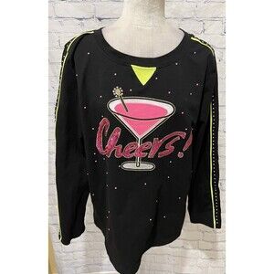 TALK OF THE WALK Sequin And Rhinestone Cheers Long Sleeve Top Size Large